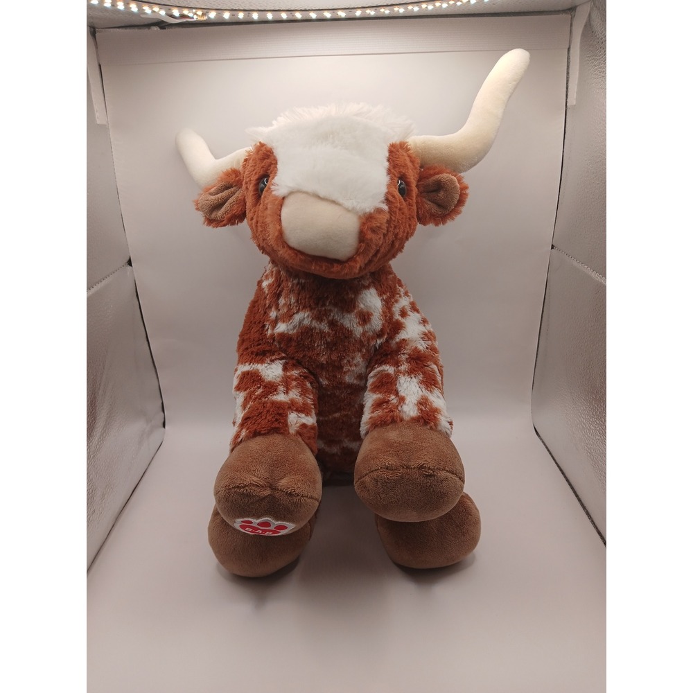 Build-A-Bear Workshop Longhorn Stuffed Animal Plush Brown White Mottled Cow 12in